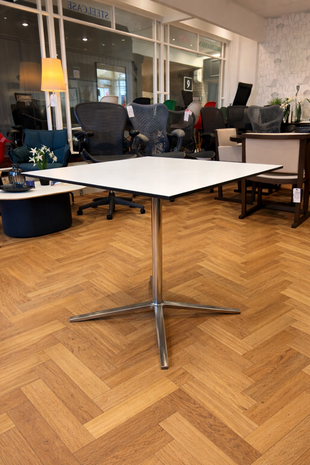 White Dining Table with Aluminium Base