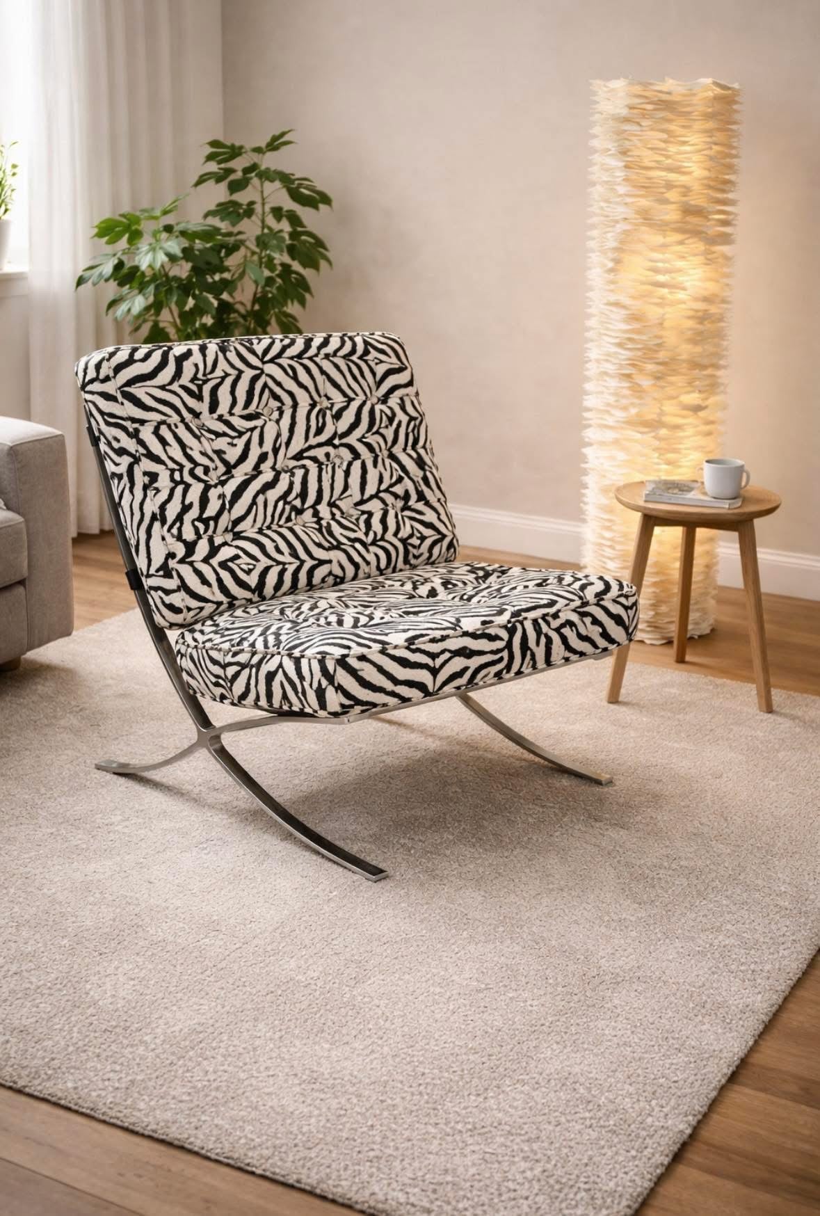 Zebra Theme Barcelona Style Lounge Chair